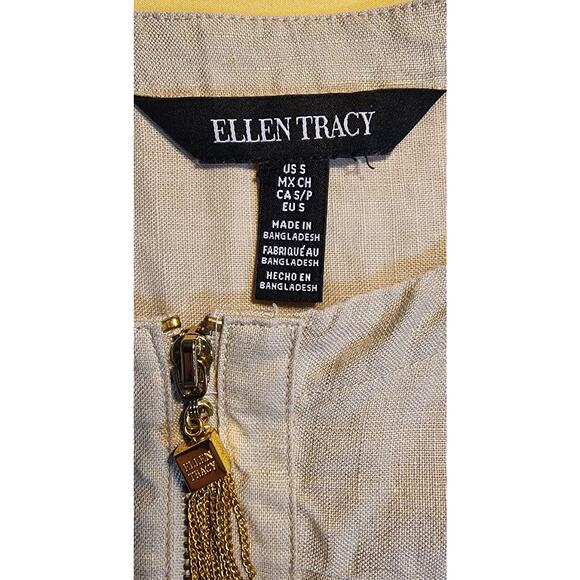 Linen Tunic Ellen Tracy Zip Roll Tab Size Small Gold Beige/Gold - Picture 3 of 5
